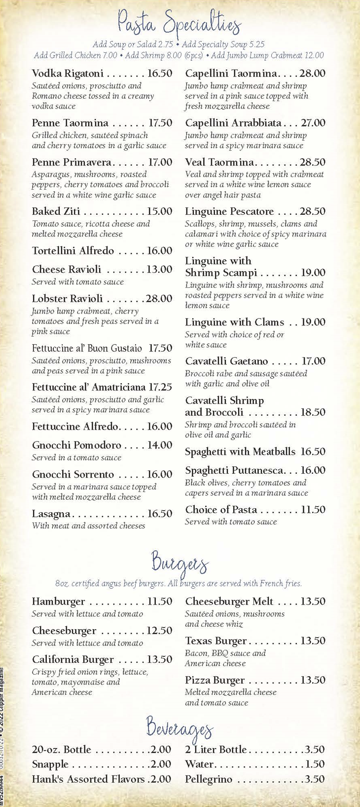 A menu for a restaurant with prices on it.